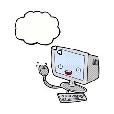cartoon computer with thought bubble N10