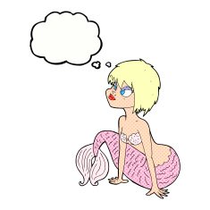 cartoon pretty mermaid with thought bubble N36