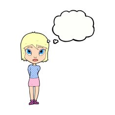 cartoon shy girl with thought bubble N10
