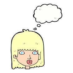cartoon surprised woman with thought bubble N234