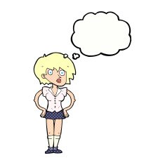 cartoon surprised woman with hands on hips thought bubble N10