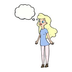 cartoon pretty girl with thought bubble N97