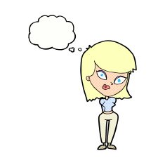 cartoon confused woman with thought bubble N79