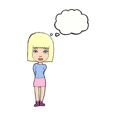 cartoon serious girl with thought bubble N10