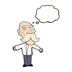 cartoon angry old man with thought bubble N132