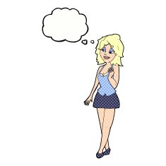 cartoon attractive office woman with thought bubble N9