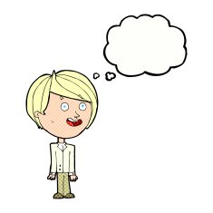 cartoon happy surprised boy with thought bubble N10