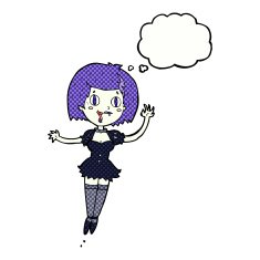 cartoon happy vampire girl with thought bubble N35