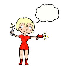 cartoon future space girl with thought bubble N10