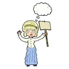cartoon vicorian woman protesting with thought bubble N6
