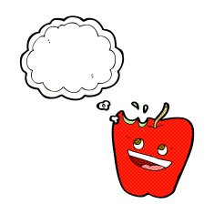 happy apple cartoon with thought bubble N6