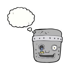 cartoon robot head with thought bubble N57