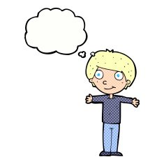 cartoon happy boy with open arms thought bubble N20