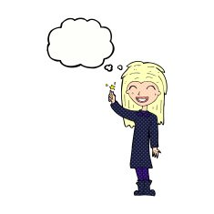 cartoon friendly witch girl with thought bubble N10