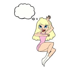 cartoon woman in lingerie with thought bubble N44