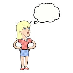 cartoon woman with hands on hips thought bubble N210