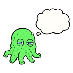 cartoon alien face with thought bubble N19