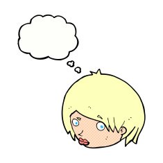 cartoon female face with raised eyebrow thought bubble N9