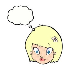 cartoon happy female face with thought bubble N174