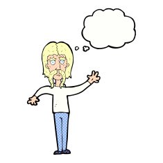 cartoon waving man with mustache thought bubble N10