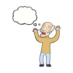 cartoon terrified old man with thought bubble N19