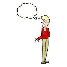cartoon worried man with thought bubble N89