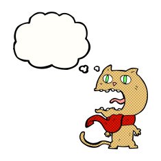 cartoon frightened cat with thought bubble N24