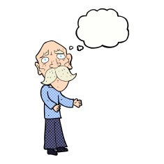 cartoon lonely old man with thought bubble N10