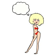 cartoon woman in bikini with thought bubble N52