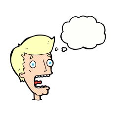 cartoon terrified man with thought bubble N213