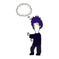 cartoon vampire man with thought bubble N110