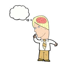 cartoon businessman with huge brain thought bubble N9