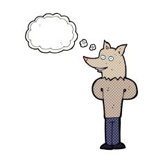 cartoon wolf man with thought bubble N43
