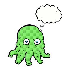 cartoon alien squid face with thought bubble N29