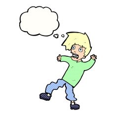 cartoon terrified man with thought bubble N214