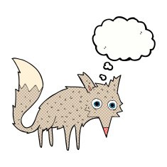 funny cartoon wolf with thought bubble N2