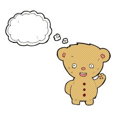 cartoon teddy bear waving with thought bubble N11