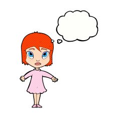cartoon girl in dress with thought bubble N10
