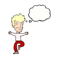 cartoon frightened man with thought bubble N84