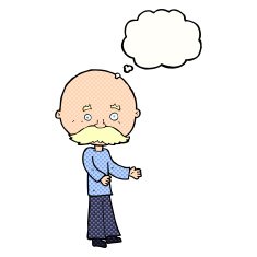 cartoon man with mustache thought bubble N83