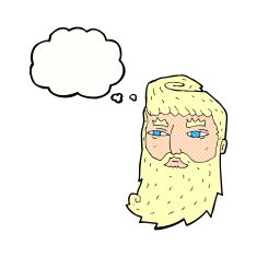 cartoon bearded man with thought bubble N45