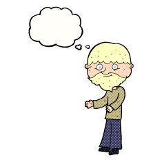 cartoon happy bearded man with thought bubble N10
