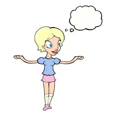 cartoon woman with arms spread wide thought bubble N10