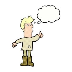 cartoon poor man with thought bubble N10
