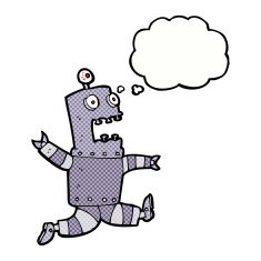 cartoon terrified robot with thought bubble N10