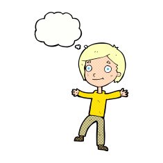 cartoon excited boy with thought bubble N140