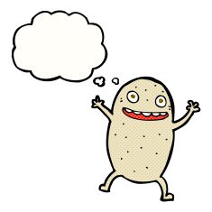 cartoon happy potato with thought bubble N10