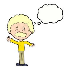 cartoon man with mustache waving thought bubble N29