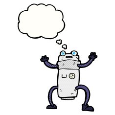 cartoon robot with thought bubble N166