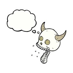 cartoon spooky skull with thought bubble N141
